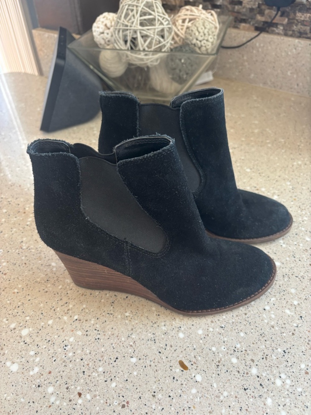 Lucky Brand Black Suede Wedge Ankle Booties